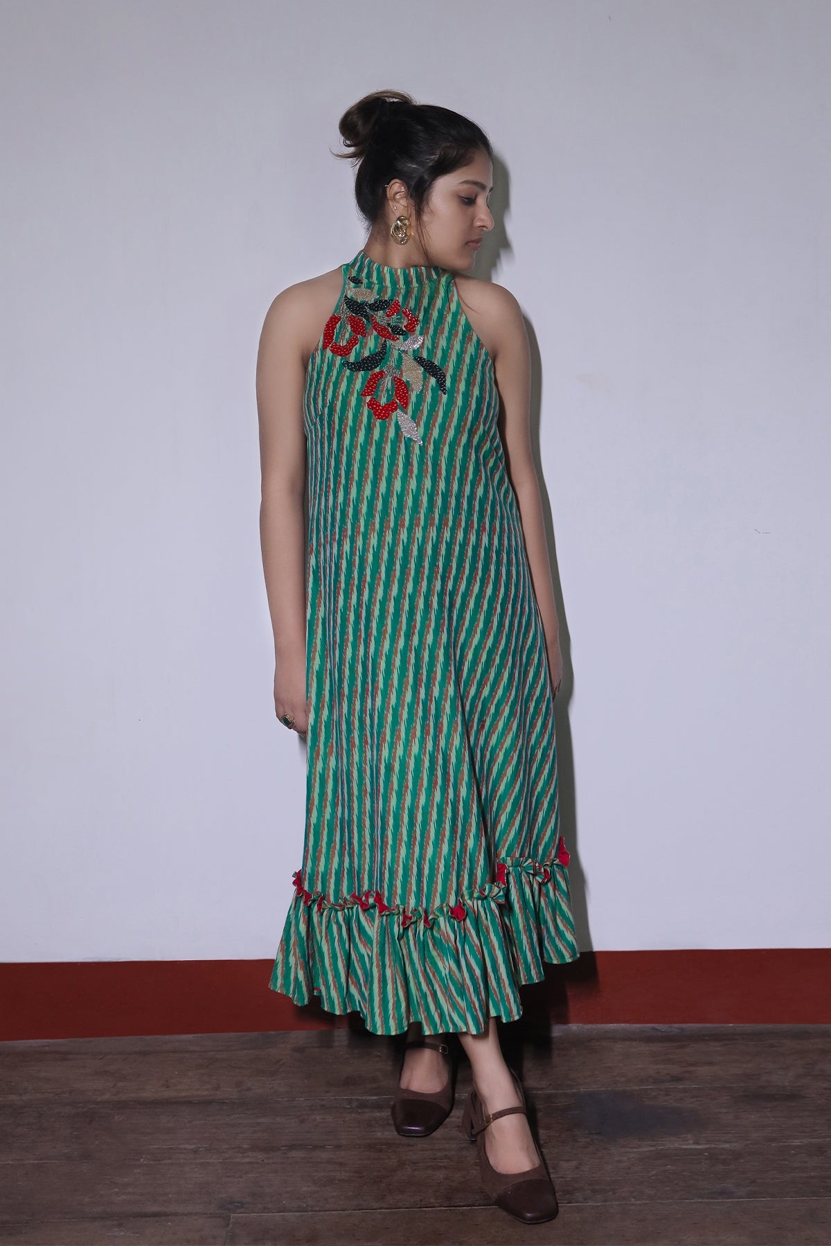 ROSELLE IKKAT HALTER NECK DRESS