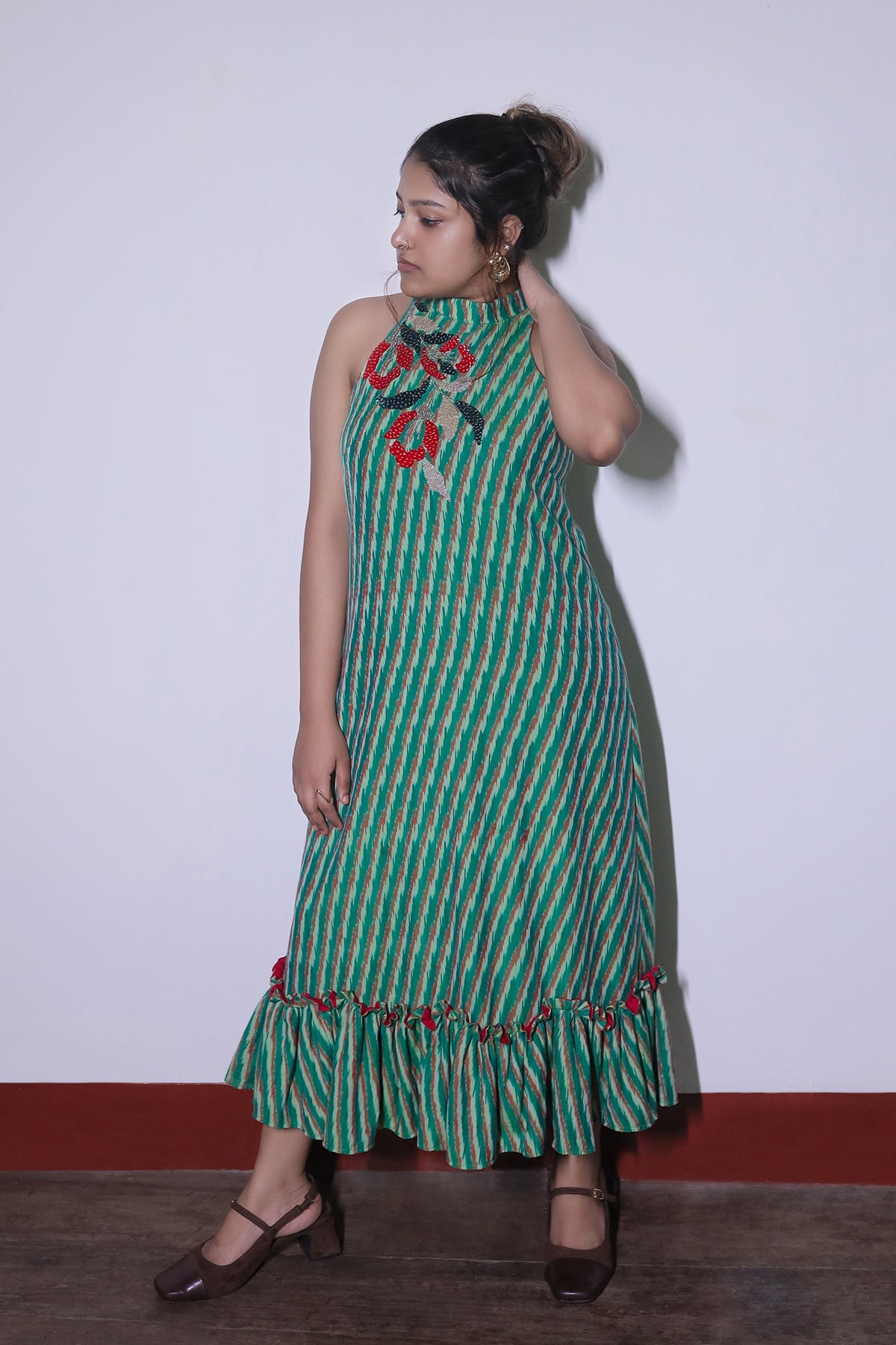 ROSELLE IKKAT HALTER NECK DRESS