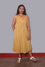FLEX OXFORD FLORA MUSTARD  A-LINE DRES