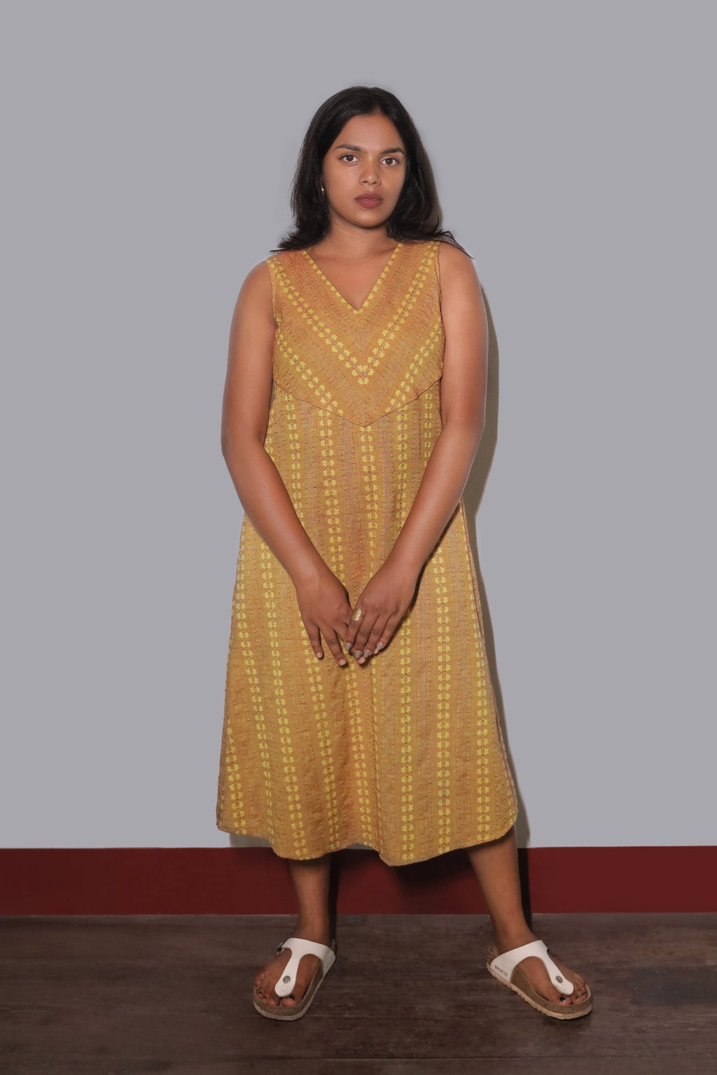 FLEX OXFORD FLORA MUSTARD  A-LINE DRES