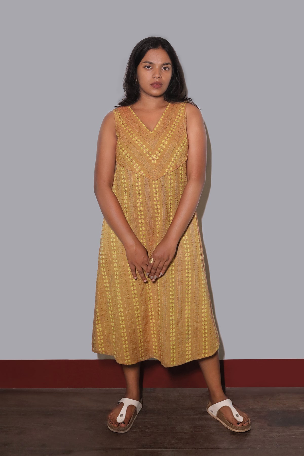 FLEX OXFORD FLORA MUSTARD  A-LINE DRES