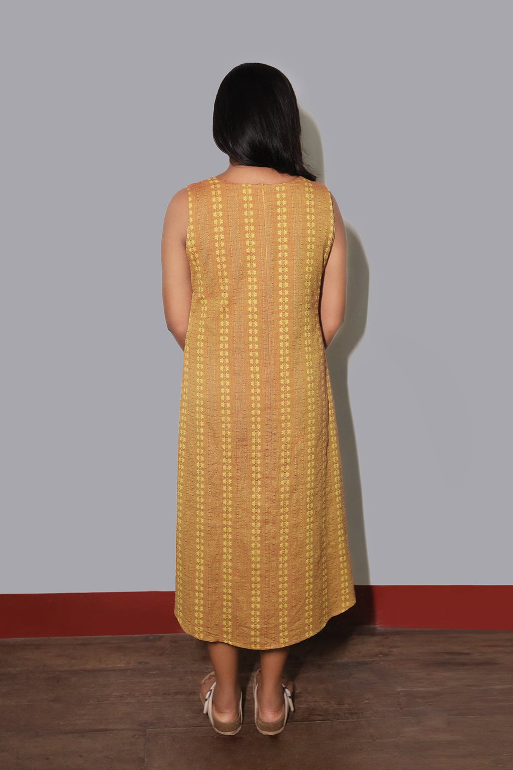 FLEX OXFORD FLORA MUSTARD  A-LINE DRES