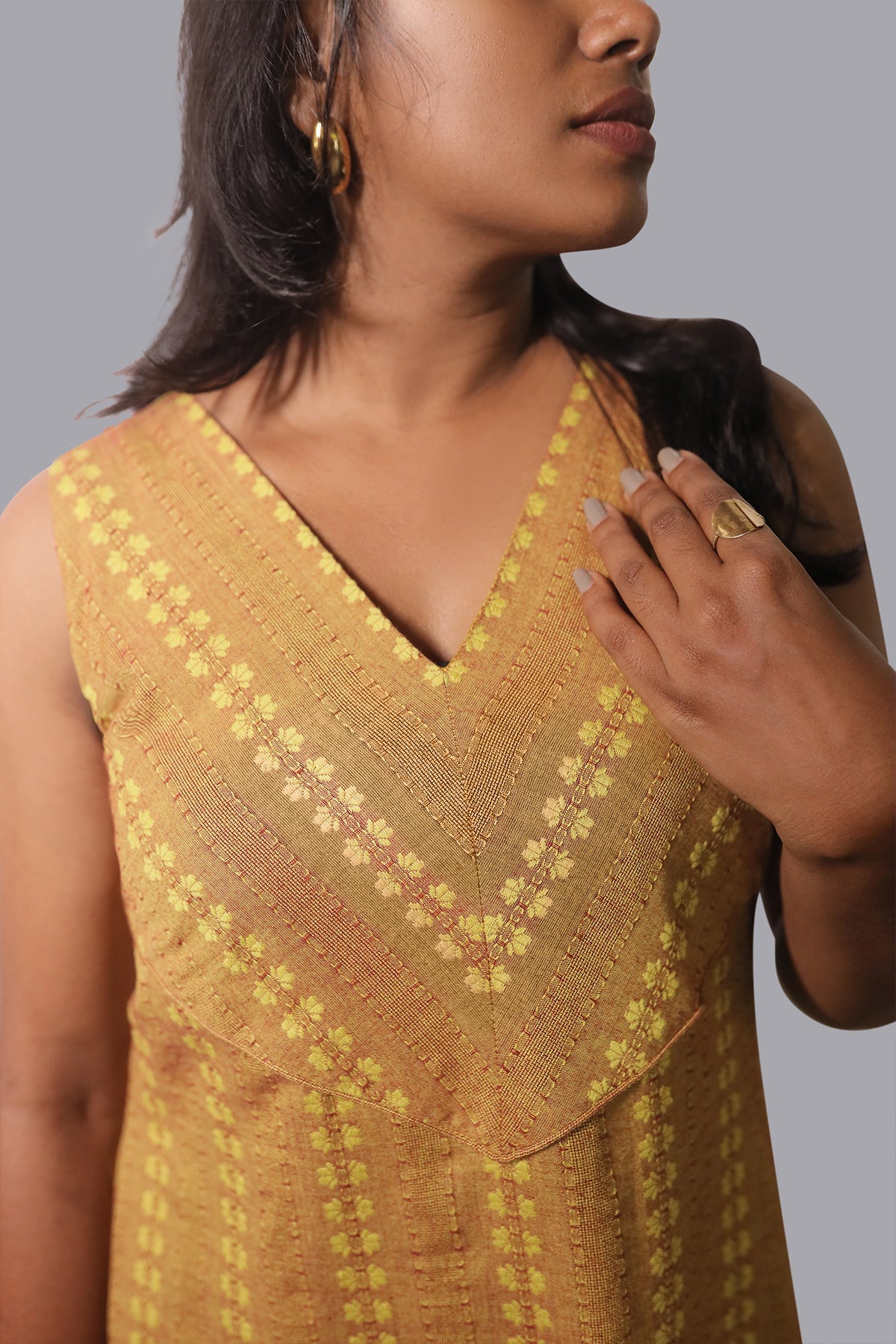 FLEX OXFORD FLORA MUSTARD  A-LINE DRES