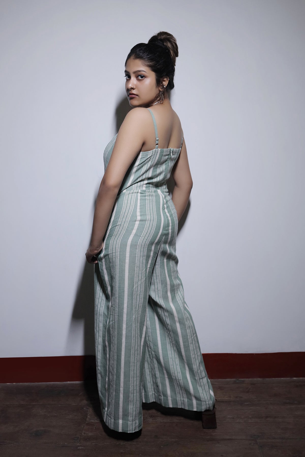 STRIPE COTTON LINEN DOBBY JUMPSUIT