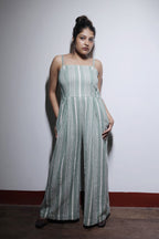 STRIPE COTTON LINEN DOBBY JUMPSUIT
