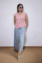 CHECK EMBROIDERED SCARLET RED WRAP VEST