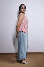 CHECK EMBROIDERED SCARLET RED WRAP VEST