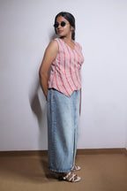CHECK EMBROIDERED SCARLET RED WRAP VEST