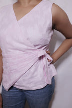 FLORAL WEAVED STRIPE WRAP TOP