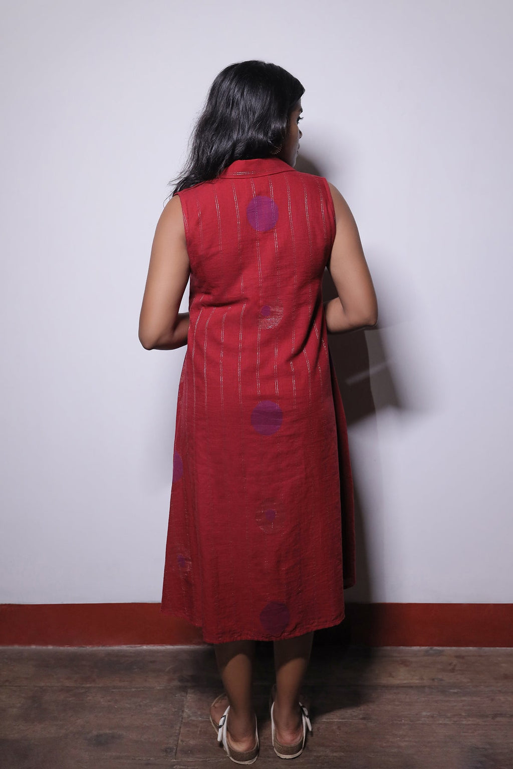 CRIMSON ABSTRACT PREMIUM JAMDHANI DRESS