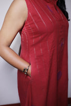 CRIMSON ABSTRACT PREMIUM JAMDHANI DRESS