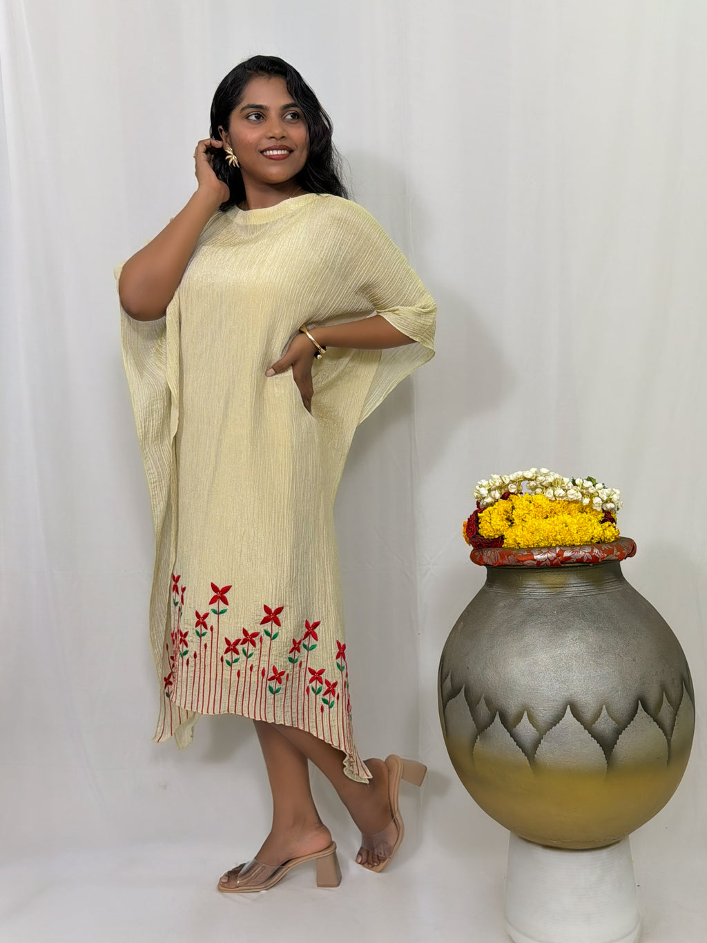 CHETHI SHIMMER PLEATED KAFTAN DRESS