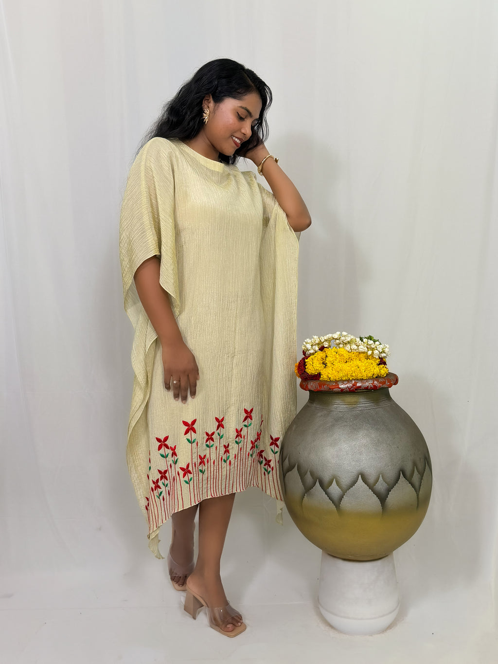 CHETHI SHIMMER PLEATED KAFTAN DRESS