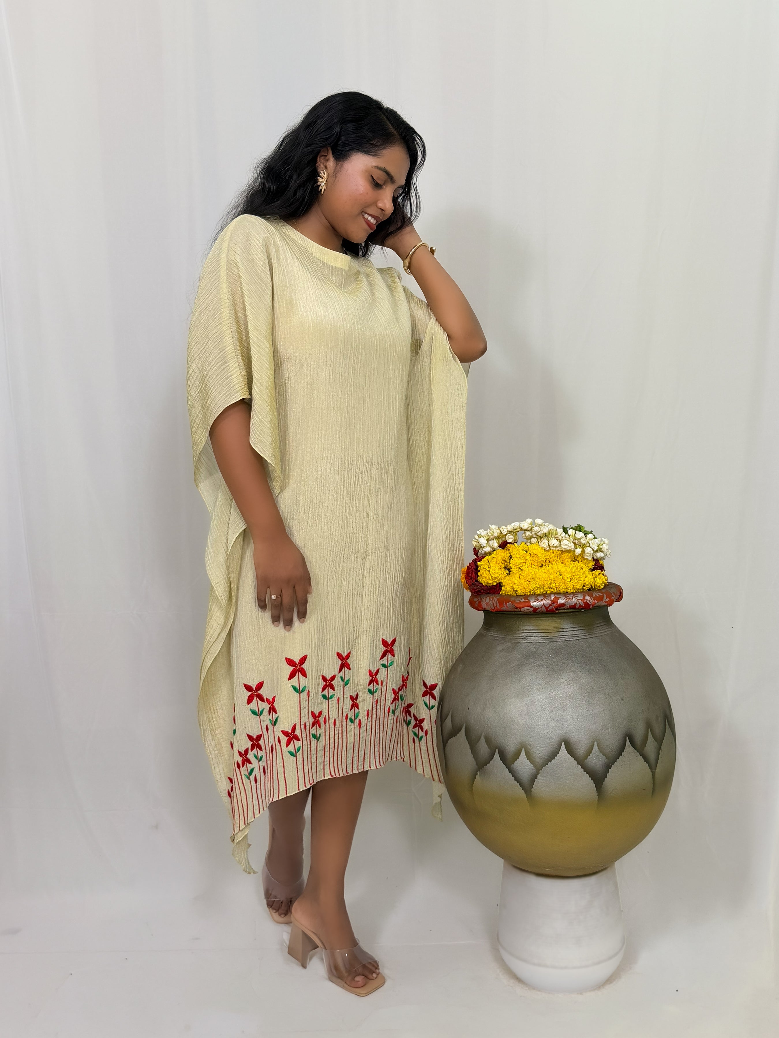 CHETHI SHIMMER PLEATED KAFTAN DRESS