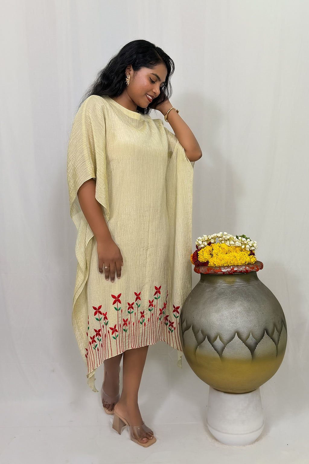 CHETHI SHIMMER PLEATED KAFTAN DRESS