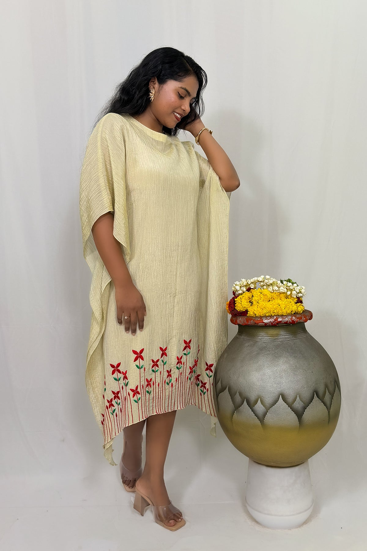 CHETHI SHIMMER PLEATED KAFTAN DRESS