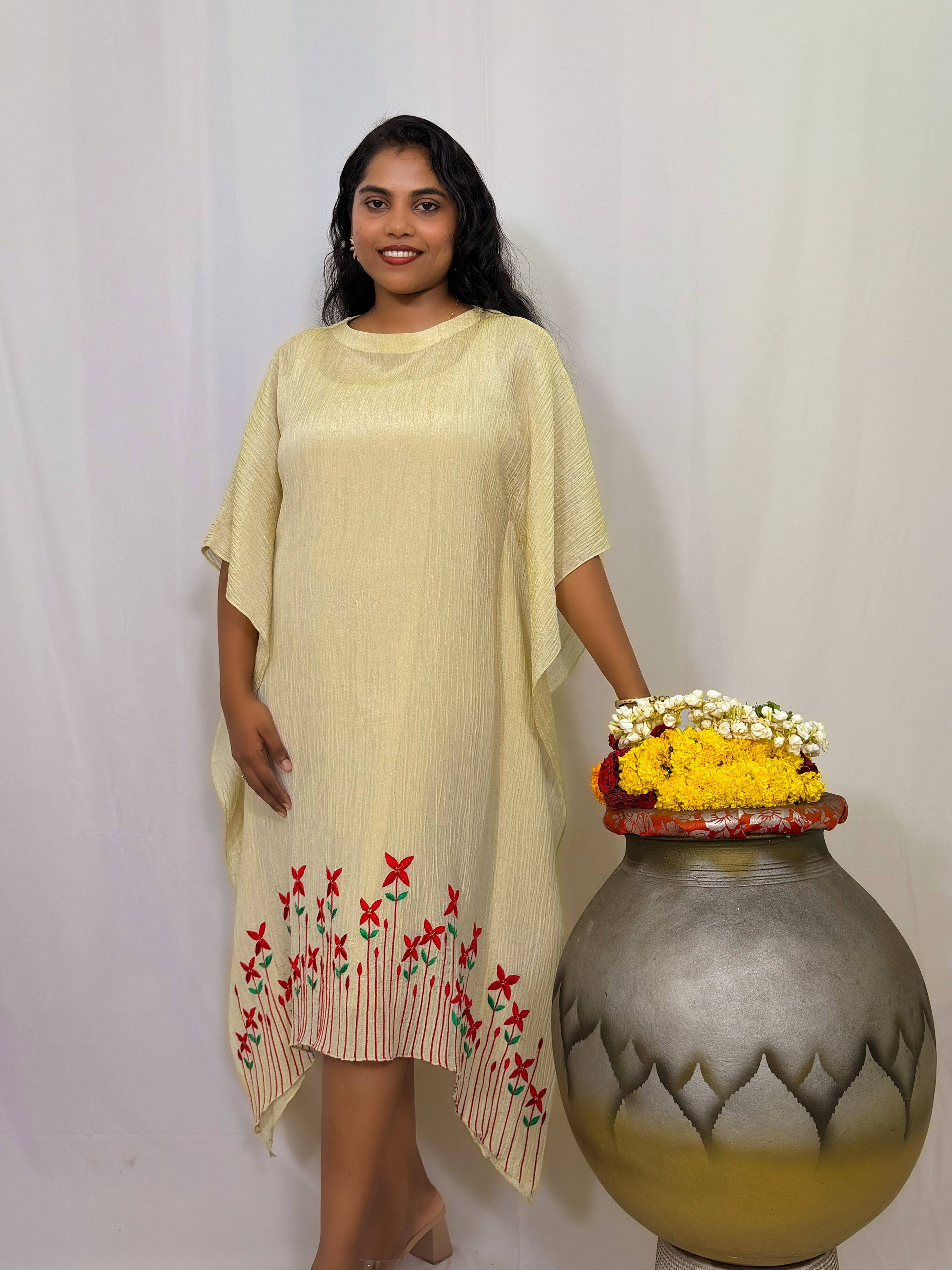 CHETHI SHIMMER PLEATED KAFTAN DRESS