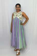 VADAMULLA BLOSSOM CHANDERI PANEL DRESS