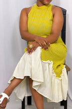SELF DOBBY HALTER NECK DRESS