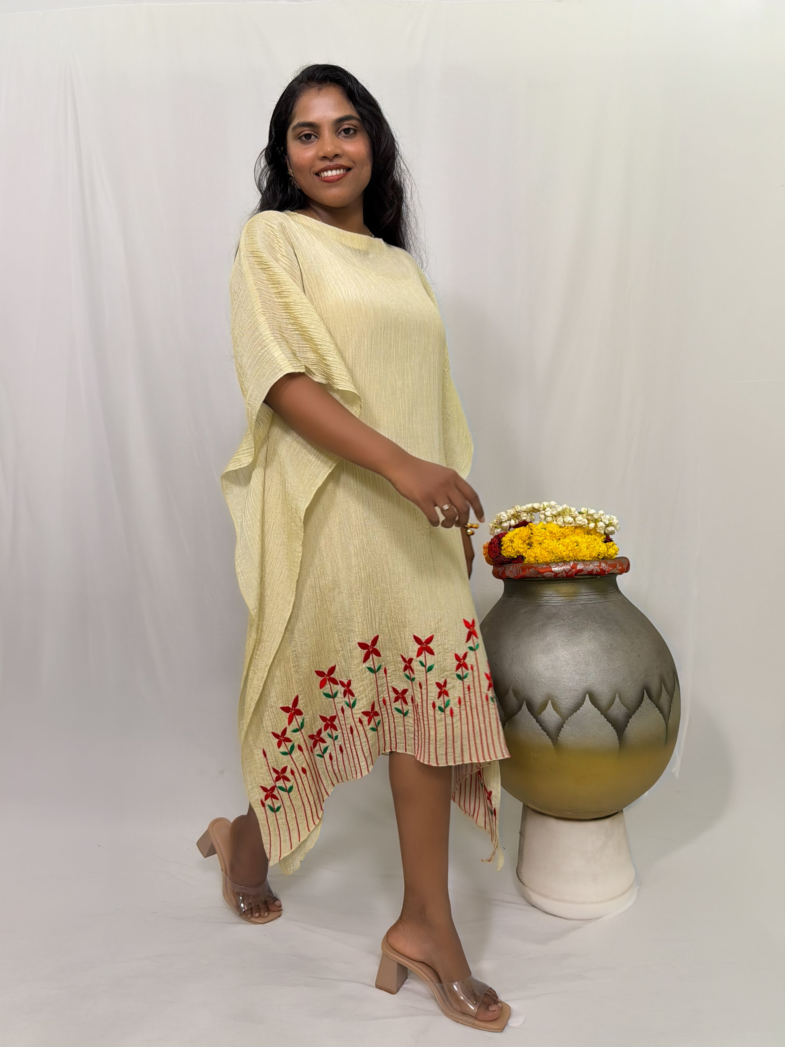 CHETHI SHIMMER PLEATED KAFTAN DRESS