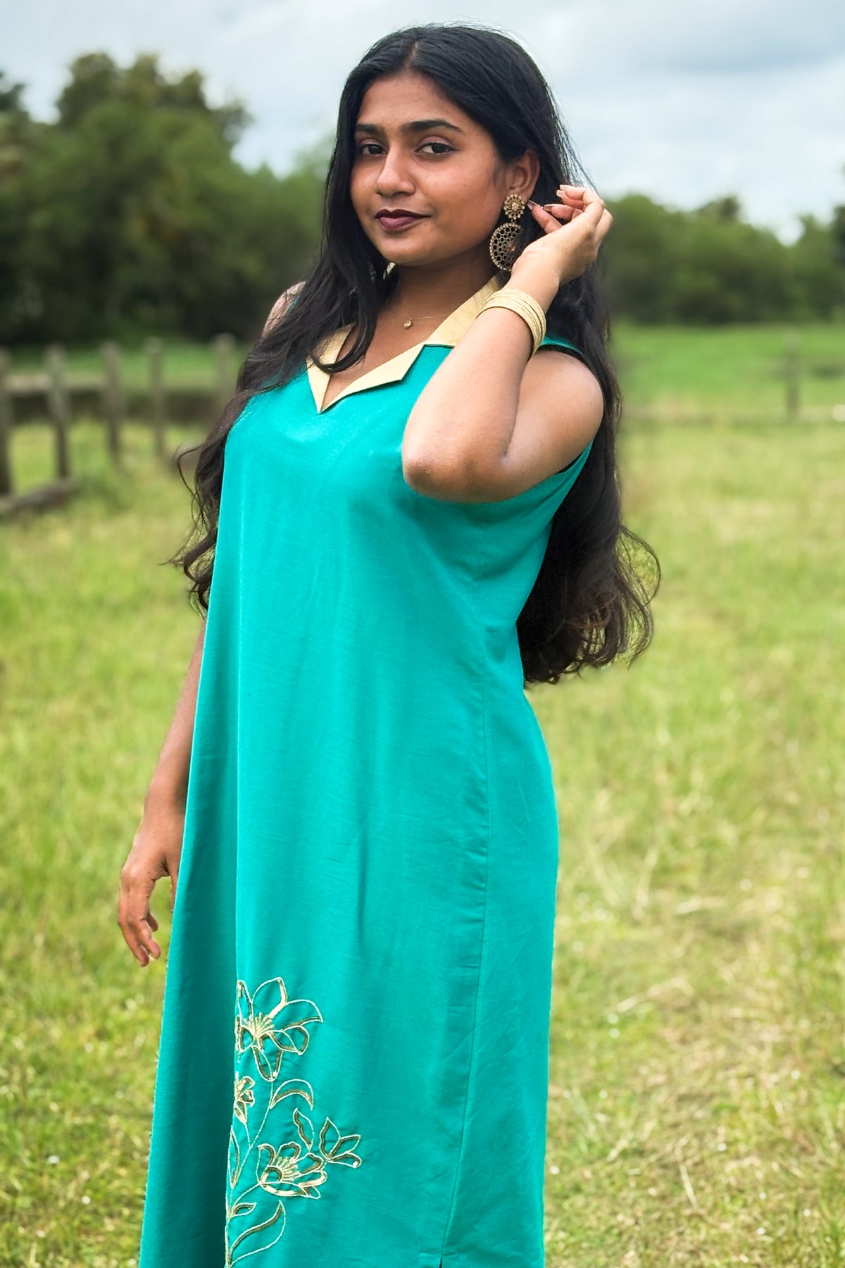 TEAL PLATYCODON STRAIGHT DRESS