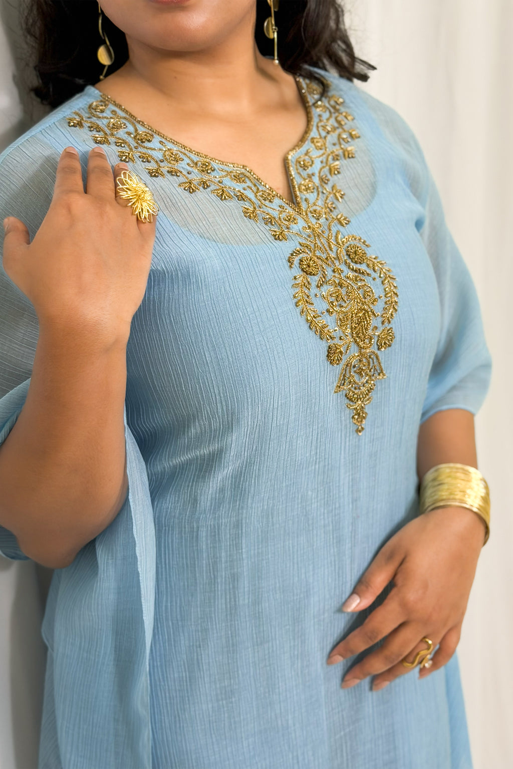 ARIA EMBELLISHED CRUSHED CHANDERI KAFTAN