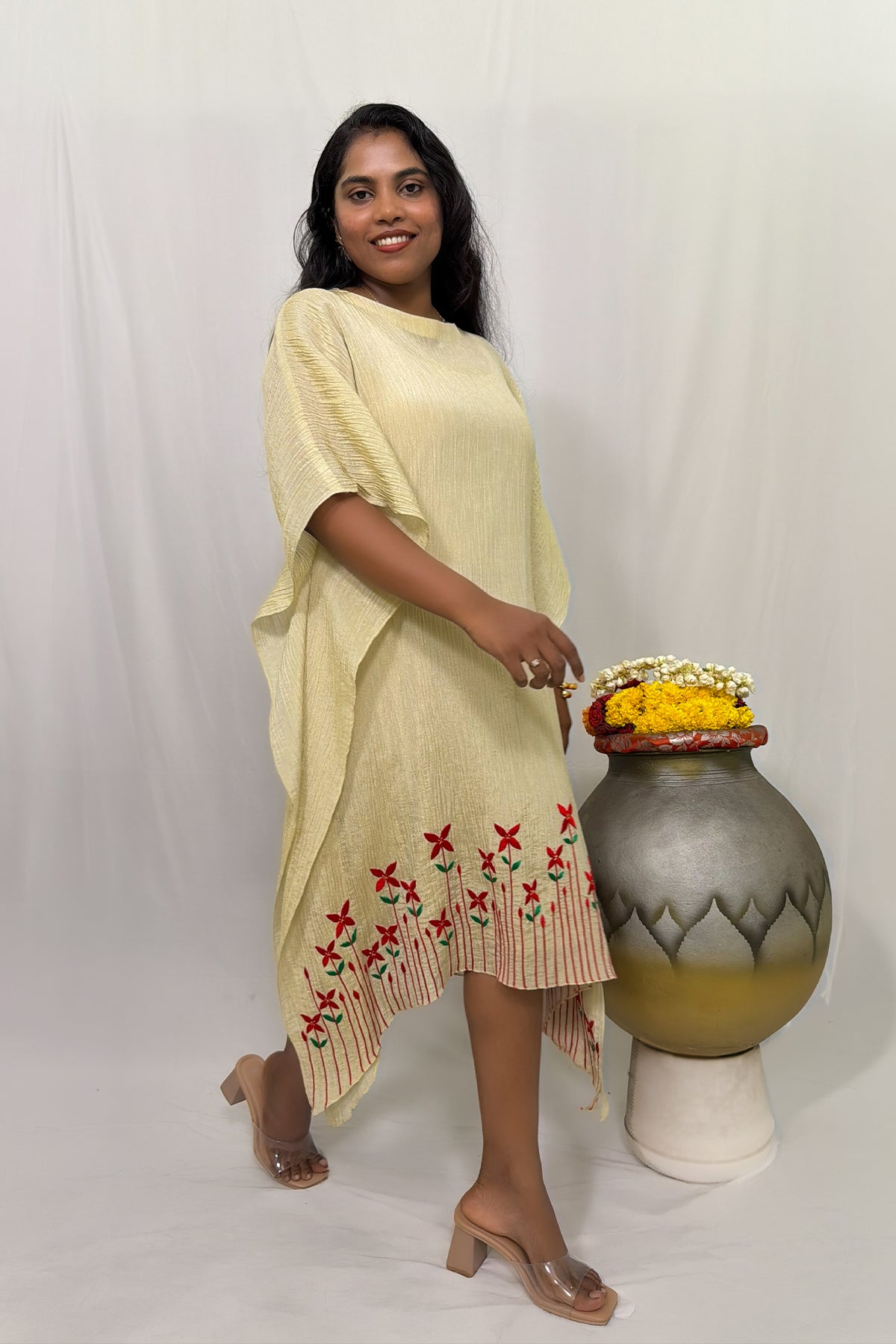 CHETHI SHIMMER PLEATED KAFTAN DRESS