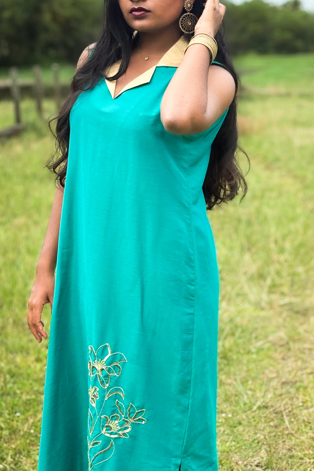 TEAL PLATYCODON STRAIGHT DRESS