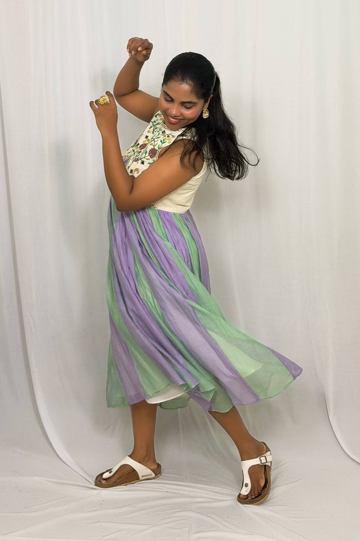 VADAMULLA BLOSSOM CHANDERI PANEL DRESS