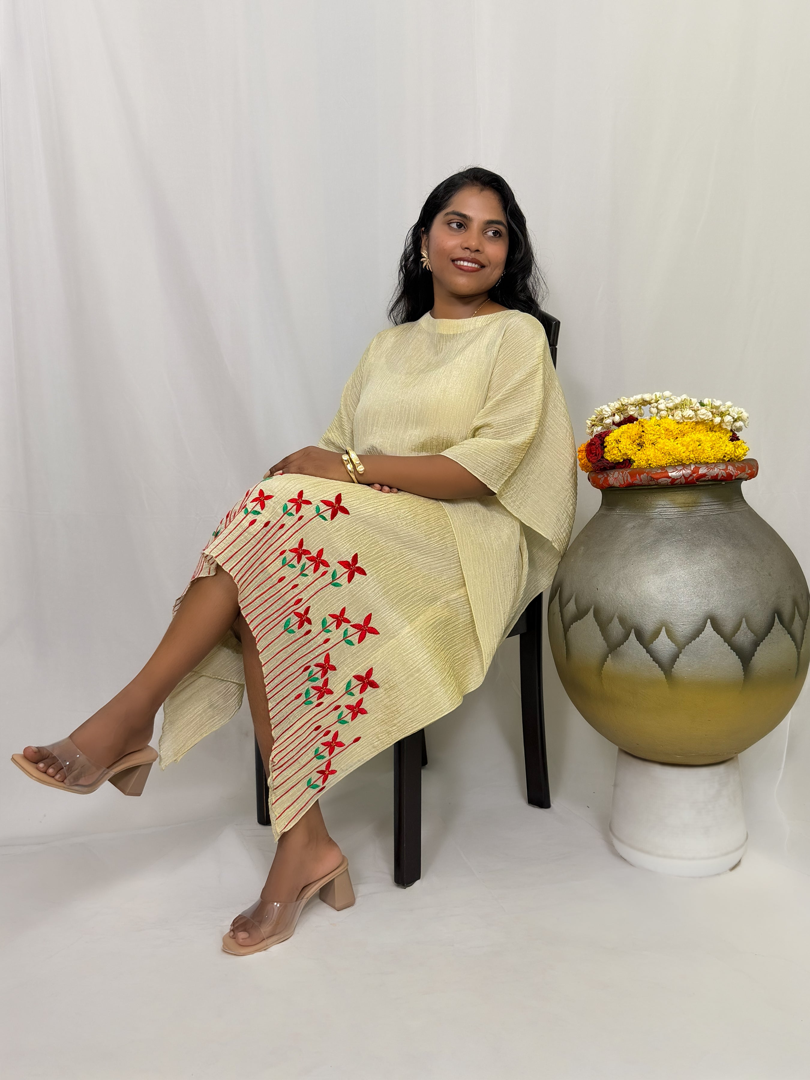 CHETHI SHIMMER PLEATED KAFTAN DRESS