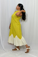SELF DOBBY HALTER NECK DRESS