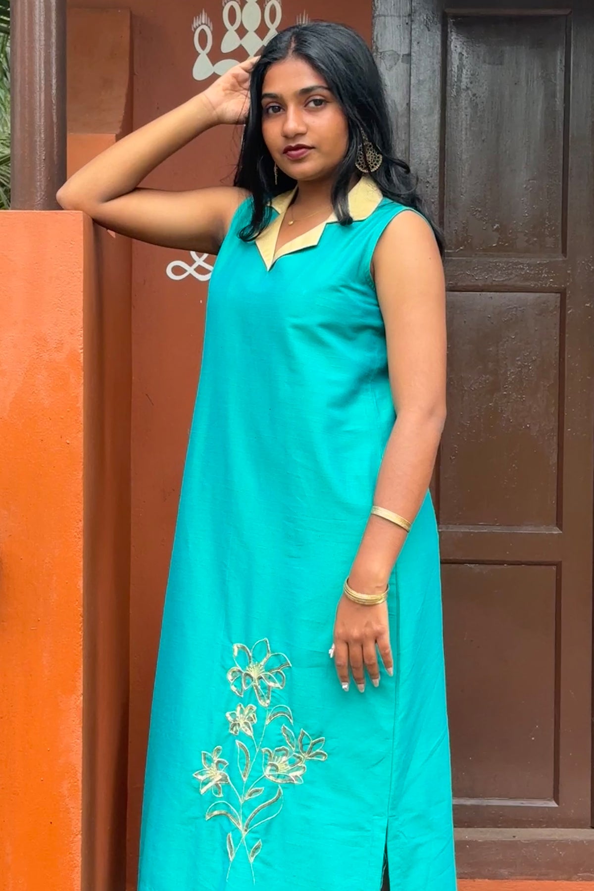 TEAL PLATYCODON STRAIGHT DRESS