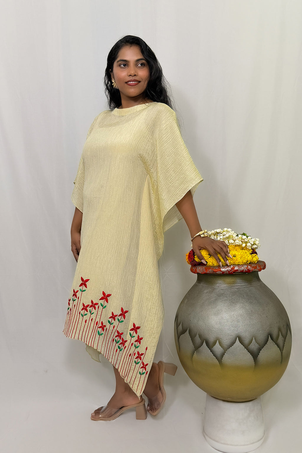 CHETHI SHIMMER PLEATED KAFTAN DRESS