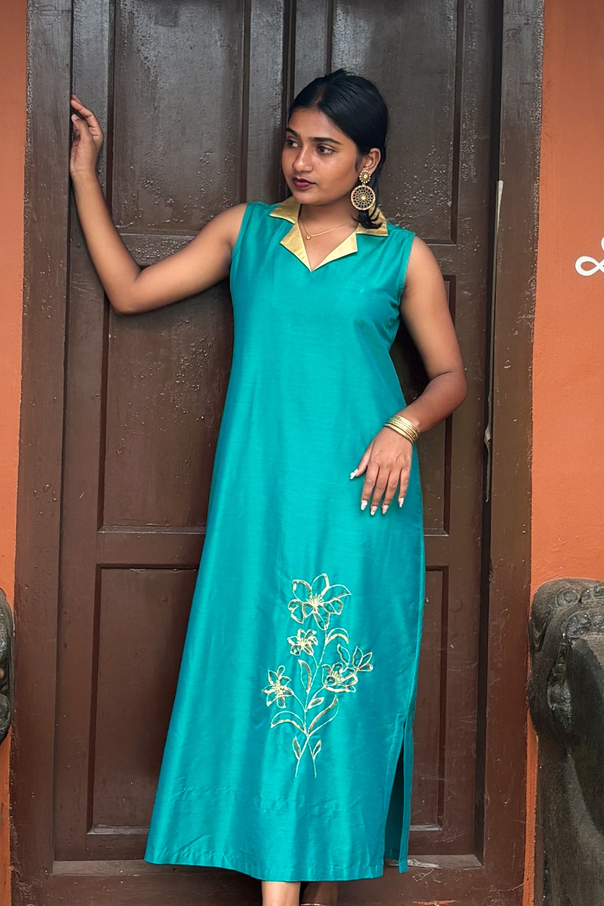 TEAL PLATYCODON STRAIGHT DRESS