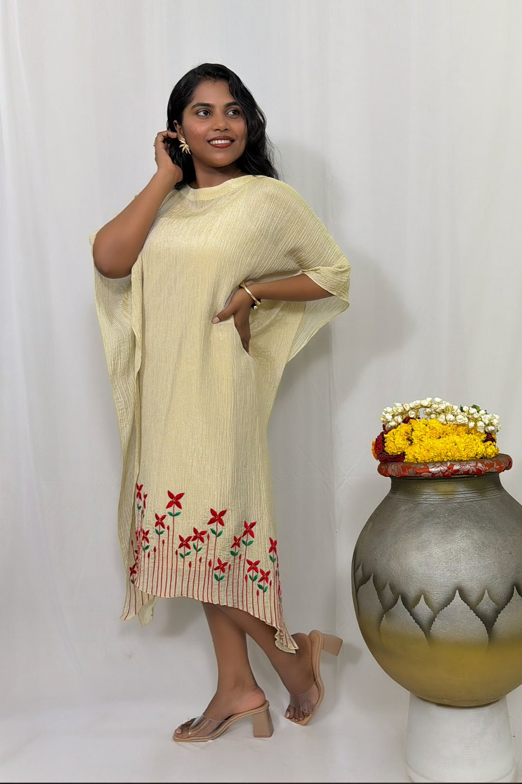 CHETHI SHIMMER PLEATED KAFTAN DRESS