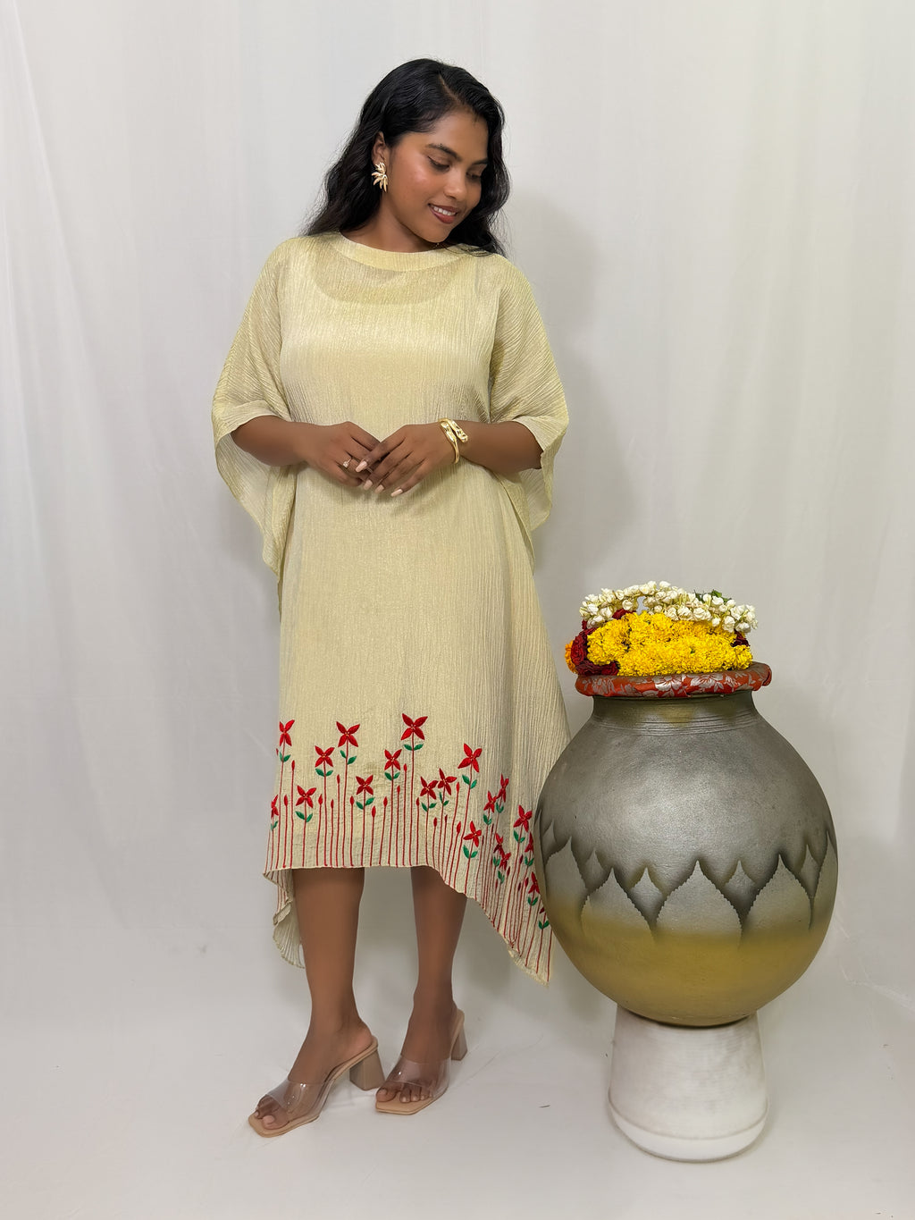 CHETHI SHIMMER PLEATED KAFTAN DRESS