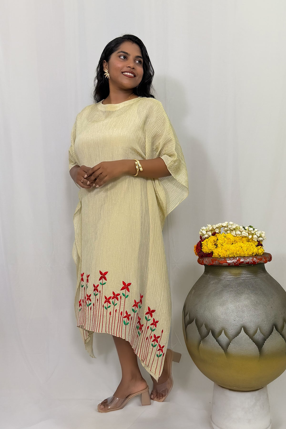 CHETHI SHIMMER PLEATED KAFTAN DRESS