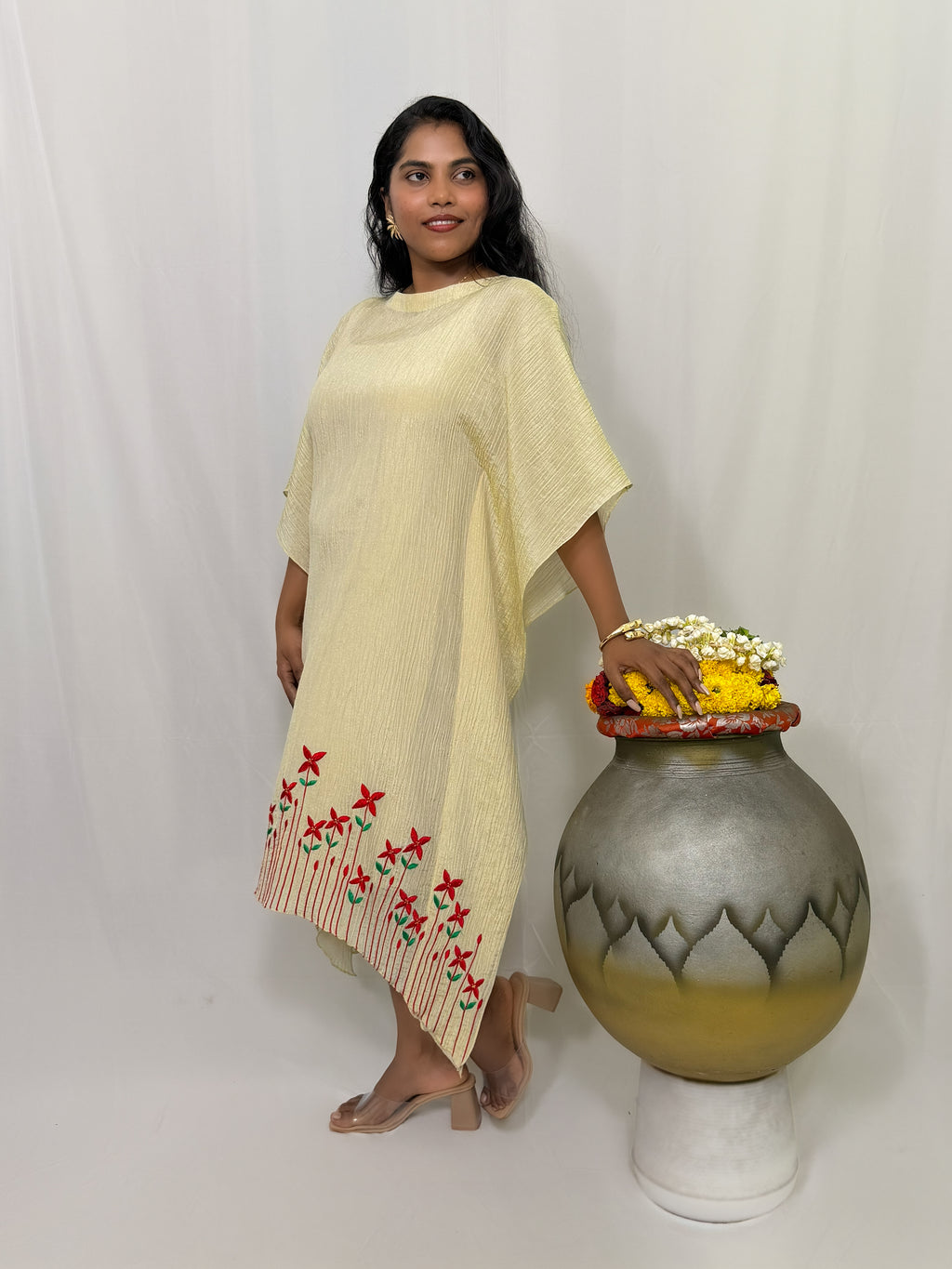 CHETHI SHIMMER PLEATED KAFTAN DRESS