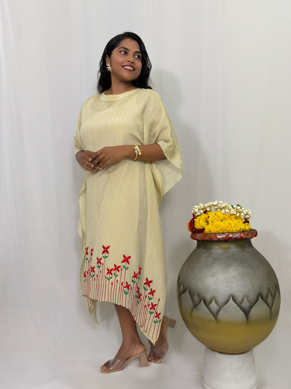 CHETHI SHIMMER PLEATED KAFTAN DRESS