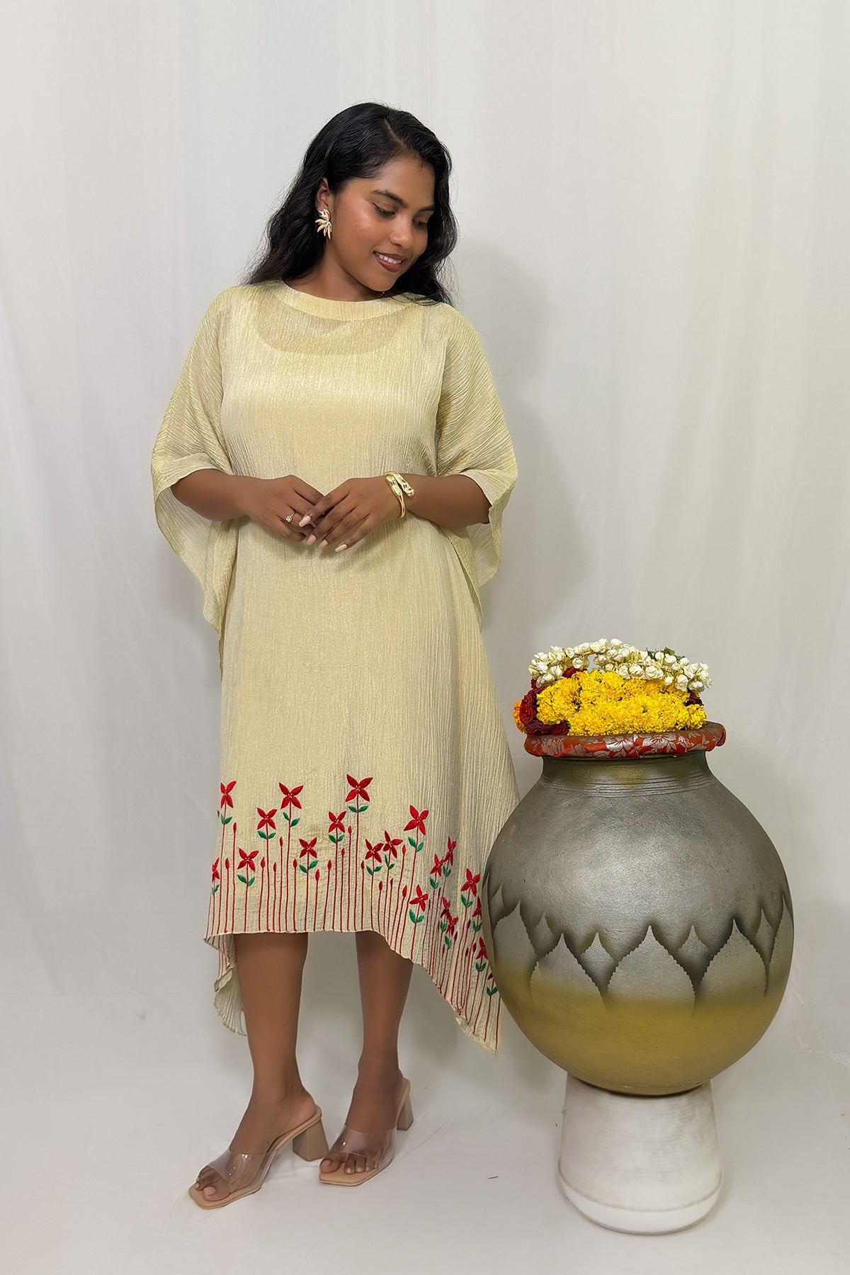 CHETHI SHIMMER PLEATED KAFTAN DRESS