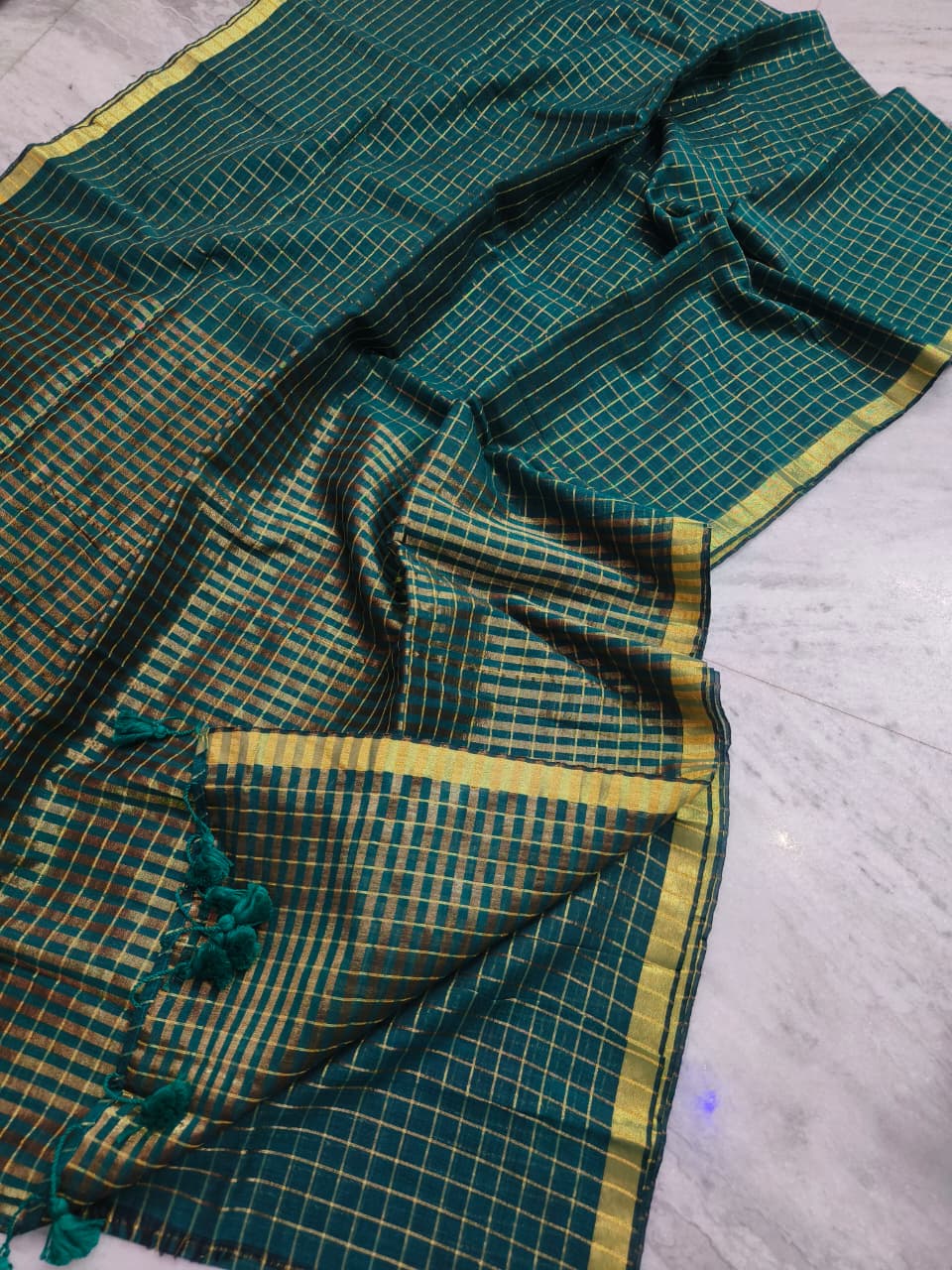 Pure mul cotton zari check saree